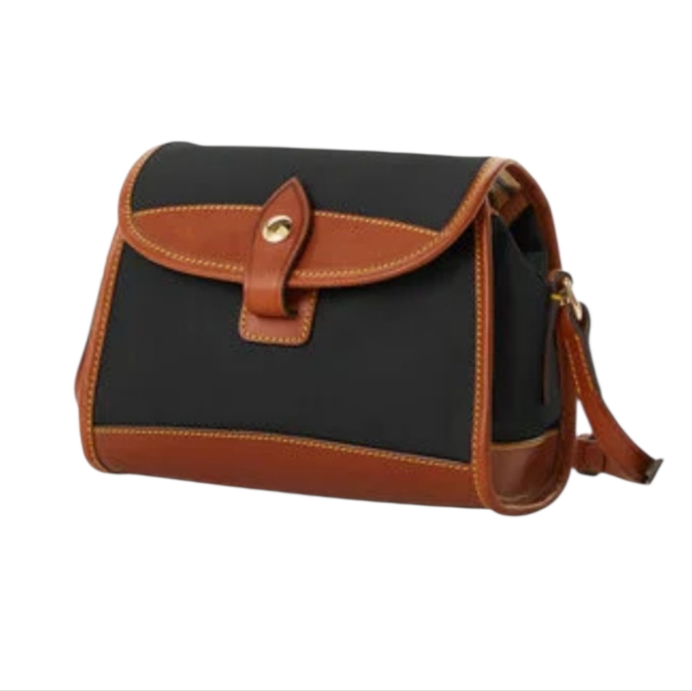 Dooney & Bourke Wayfarer Flap Crossbody Bag Nylon Leather Black Brown
